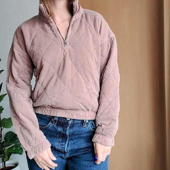 Abercrombie & Fitch Brown Quilted Pullover Quarter Zip Sweater Size XS - Picture 2 of 6